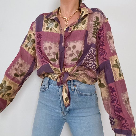 Vintage 100% Silk Lilac Blouse - Picture 2 of 9